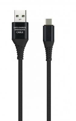 Кабель USB - Type C, 1,0м, Smartbuy, в резин. оплетке Gear, <2A, черный (iK-3112ERG black)