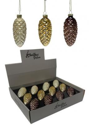 Игрушка ёлочная, 1шт. 10см. шишка, кремовый/золото/коричневый, Christmas Deluxe, box12 /14084/