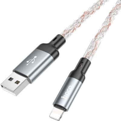 Кабель USB - Lightning 8pin, 1,0м, HOCO U112 Shine, светящийся, серый