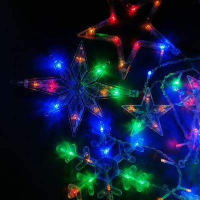 Гирлянда бахрома, 3,0м, LED, 8 звезд 2 льдинки 2 снежинки , RGB, LX-39