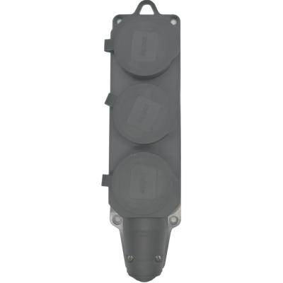 Розетка 3-мест., защ. крыш., 16А 230B 2P+PE, IP44, каучук (SBE-16-3-00-R)