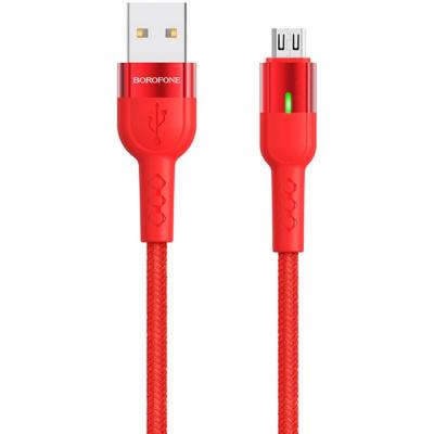 Кабель USB - micro USB, 1,2м, BOROFONE BU17 Starlight smart power, LED, красный
