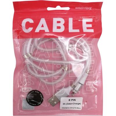 Кабель USB - Lightning 8pin, 1,0м, Smartbuy, 3A, самосвор., магнит. (iK-512mag-s)***