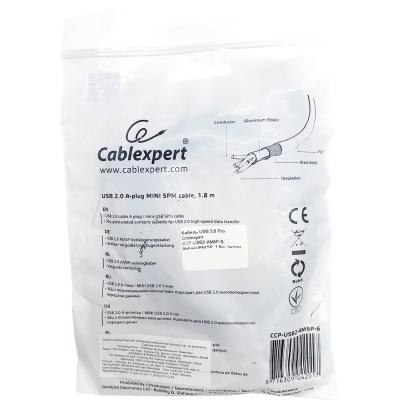 Кабель USB 2.0 Pro Cablexpert CCP-USB2-AM5P-6, AM/miniBM 5P, 1.8м, экран
