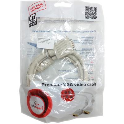 Шнур VGA(M)-VGA(M) 1,8м Premium Cablexpert CC-PPVGA-6, тройной экран, серый