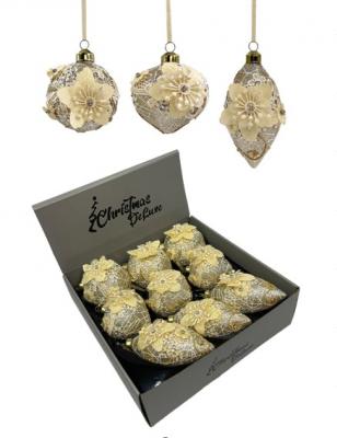 Игрушка ёлочная, 1шт. 8см. шар/капля/луковка, шампань, Christmas Deluxe, box9 /13981/