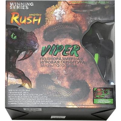 Полноразмерная игровая гарнитура SmartBuy RASH VIPER, перех. д/ПК, велюр, черн/зелен (SBHG-2100)