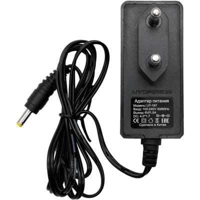 Блок питания импульсный  6,0V, 1,5A, 9W (4,0*1,7), вилка на блоке, обрат. полярность, LP197