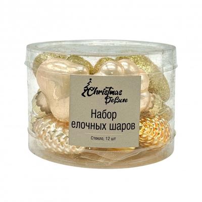 Игрушка ёлочная, НАБОР, 12шт шишка/звезда/сердце/цветок, 4см, жемчужный/золотой /88386/