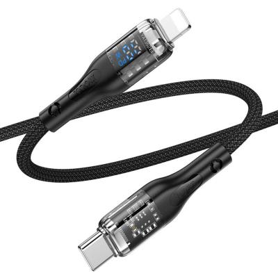 Кабель Type C - Lightning 8pin, 1,2м, HOCO U115 Transparent, 3.0A PD 20W, черный