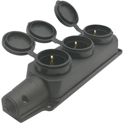 Розетка 3-мест., защ. крыш., 16А 230B 2P+PE, IP44, каучук (SBE-16-3-00-R)