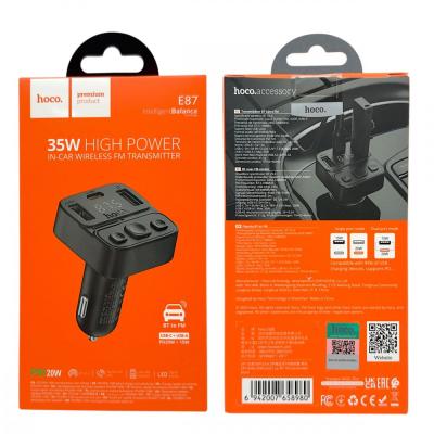 FM модулятор HOCO E87, bluetooth, 2USB+USB-C 20W, черный
