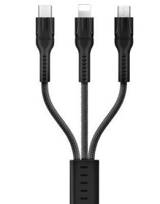Кабель 3 в 1 USB -  Lightning 8pin+micro USB+Type C, 1,2м, HOCO U31 Benay, черный