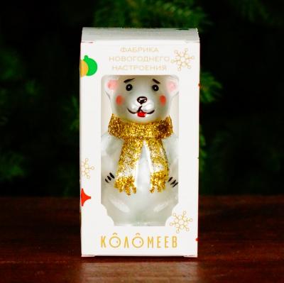 Игрушка ёлочная, 1шт. 9см. Мишутка в шарфе, золото /ФУ-739/1/2