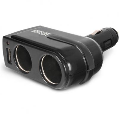 Разветвитель прикуривателя, 2 гнезда+1USB 0,5А, MYSTERY MCU-2U