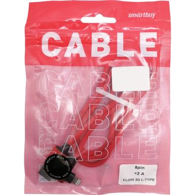 Кабель USB - Lightning 8pin, 1,0м, Smartbuy, FLOW 3D L-TYPE, 2A, красный (iK-512FLL red)***