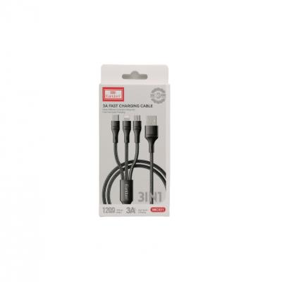 Кабель 3 в 1 USB -  Lightning 8pin+micro USB+Type C, 1,2м, Earldom EC-IMC031, черный