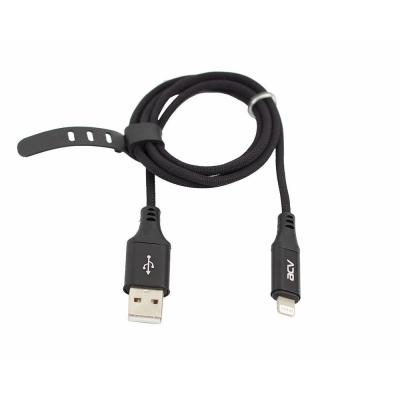 Кабель USB - Lightning 8pin, 1,0м, ACV USB-LD1BL 2.4A, нейлон, черный