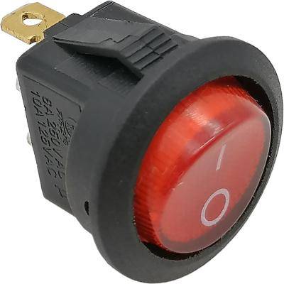 Переключатель перекидной RWB-214 круглый, 3 контакта, подсветка красная, ON-OFF, 250V, 6A
