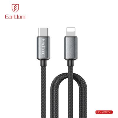 Кабель Type C - Lightning 8pin, 2,0м, Earldom EC-200C-L, 30W PD, нейлон, черный