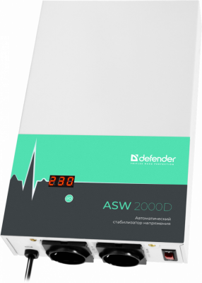 Стабилизатор напряжения DEFENDER ASW 2000D, настенный, 1200Вт, 2 розетки**