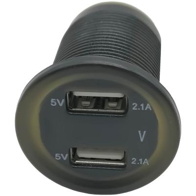 Врезное гнездо 2*USB выхода 5В/2.1А + вольтметр, красная подсветка, TS-CAU49