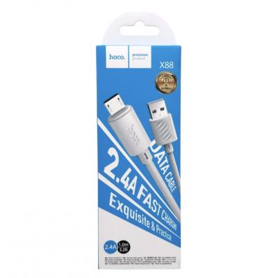 Кабель USB - micro USB, 1,0м, HOCO X88 Gratified, ПВХ, 2.4А, белый