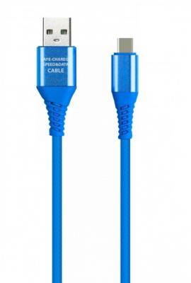 Кабель USB - Type C, 1,0м, Smartbuy, в резин. оплетке Gear, <2A, синий (iK-3112ERG blue)