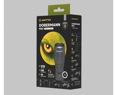 Фонарь ручной тактический ARMYTEK DOBERMANN PRO MAGNET USB, белый, 1*18650