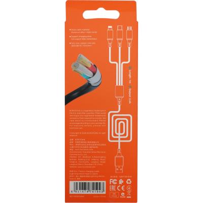Кабель 3 в 1 USB -  Lightning 8pin+micro USB+Type C, 1,0м, BOROFONE BX50, черный