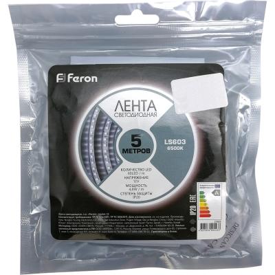 LED лента, 60SMD(2835)/m 4.8W/m 12V, IP20 5m, 6500K, LS603 /27603/