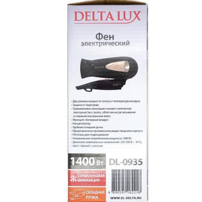 Фен DELTA LUX DL-0935 (1600Вт, 3 реж. темп, скл.ручка), черный/золото