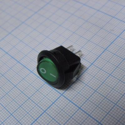 Переключатель клавишный SWSMRS-101-2-C3-G/B (ON-OFF) 250V/3A зеленый с подсветкой /122424/