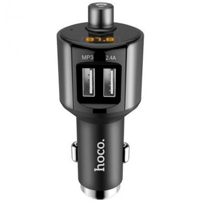 FM модулятор HOCO E19, bluetooth, 2USB, мет.серый