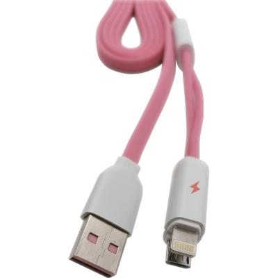 Кабель 2 в 1 USB - Lightning 8pin+micro USB, 1,0м, Remax Twins Cable RC-025t, розовый