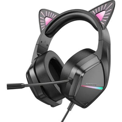 Наушники BOROFONE BO106 Cute игровая гарнитура, черный/фиолетовый (phantom cat)