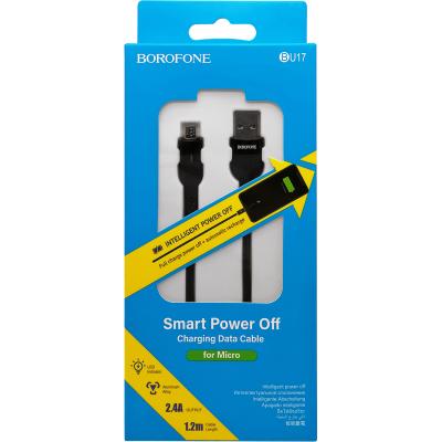 Кабель USB - micro USB, 1,2м, BOROFONE BU17 Starlight smart power, LED, черный