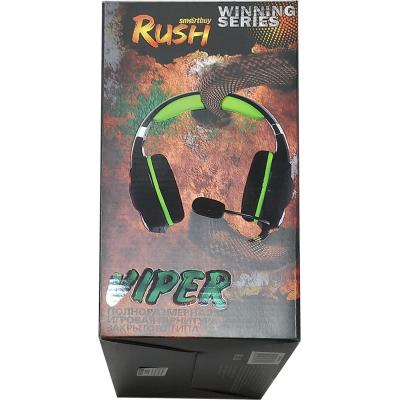 Полноразмерная игровая гарнитура SmartBuy RASH VIPER, перех. д/ПК, велюр, черн/зелен (SBHG-2100)