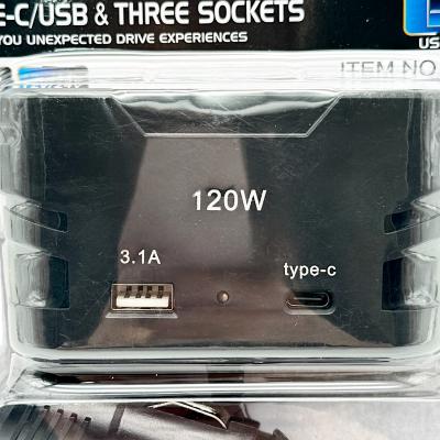 Разветвитель прикуривателя, 3 гнезда+1xUSB+1xUSB-C, OLESSON 2013 (1656)