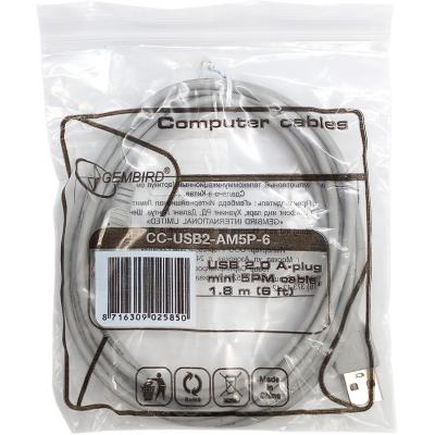 Кабель USB 2.0 Pro Cablexpert CC-USB2-AM5P-6, AM/miniBM 5P, 1.8м***