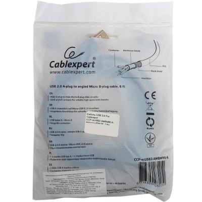 Кабель USB - micro USB, 1,8м, Pro Cablexpert CCP-mUSB2-AMBM90-6, экран, угловой