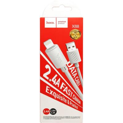 Кабель USB - Lightning 8pin, 1,0м, HOCO X88 Gratified, ПВХ, 2.4А, белый