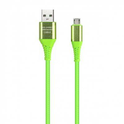 Кабель USB - micro USB, 1,0м, Smartbuy, в резин. оплетке Gear, <2A,  зеленый (iK-12RG green)