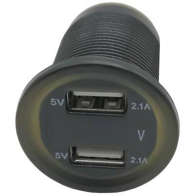Врезное гнездо 2*USB выхода 5В/2.1А + вольтметр, зеленая подсветка, TS-CAU49