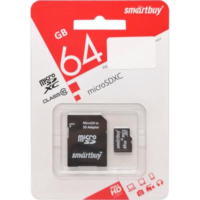 microSDXC Smartbuy 64GB Class 10 LE + адаптер SD