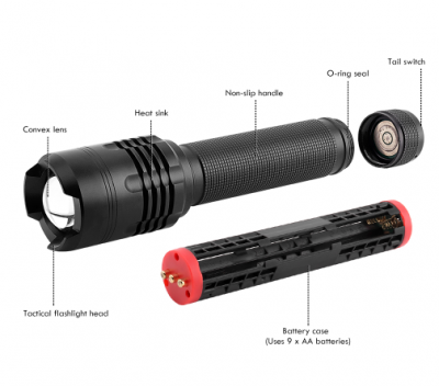 Фонарь ручной Boruit SH-59007, CREE XPH50, 2000lm, 9*AA