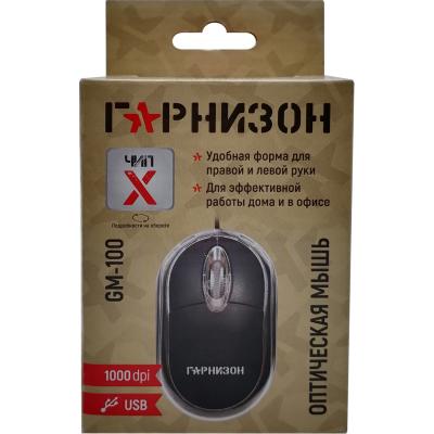 Мышь проводная Гарнизон GM-100, USB, 1000dpi, черный /14297/