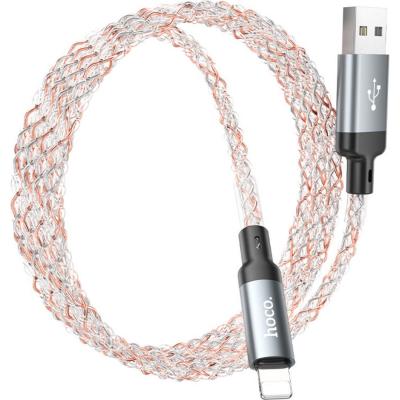 Кабель USB - Lightning 8pin, 1,0м, HOCO U112 Shine, светящийся, серый