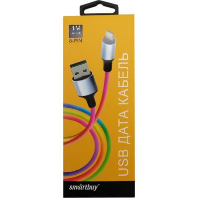 Кабель USB - Lightning 8pin, 1,0м, Smartbuy, в ткан. оплетке Acid, <2A, градиент (iK-512ARbox p-y***