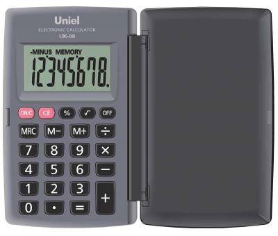 Калькулятор Uniel UK-08H 8-разр., карманный, серый